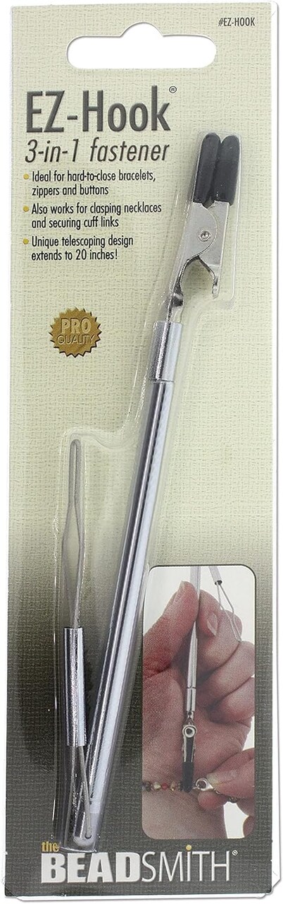 The Beadsmith EZ-Hook 3-in-1 Fastening Tool – Bracelet Fastener, Zipper Pull & Button Looper, Jewelry Aid for One-Handed Use, Ideal for Necklaces, Bracelets & Clothing